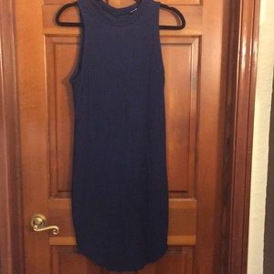 Lined Blue Midi dress with key hole in the back